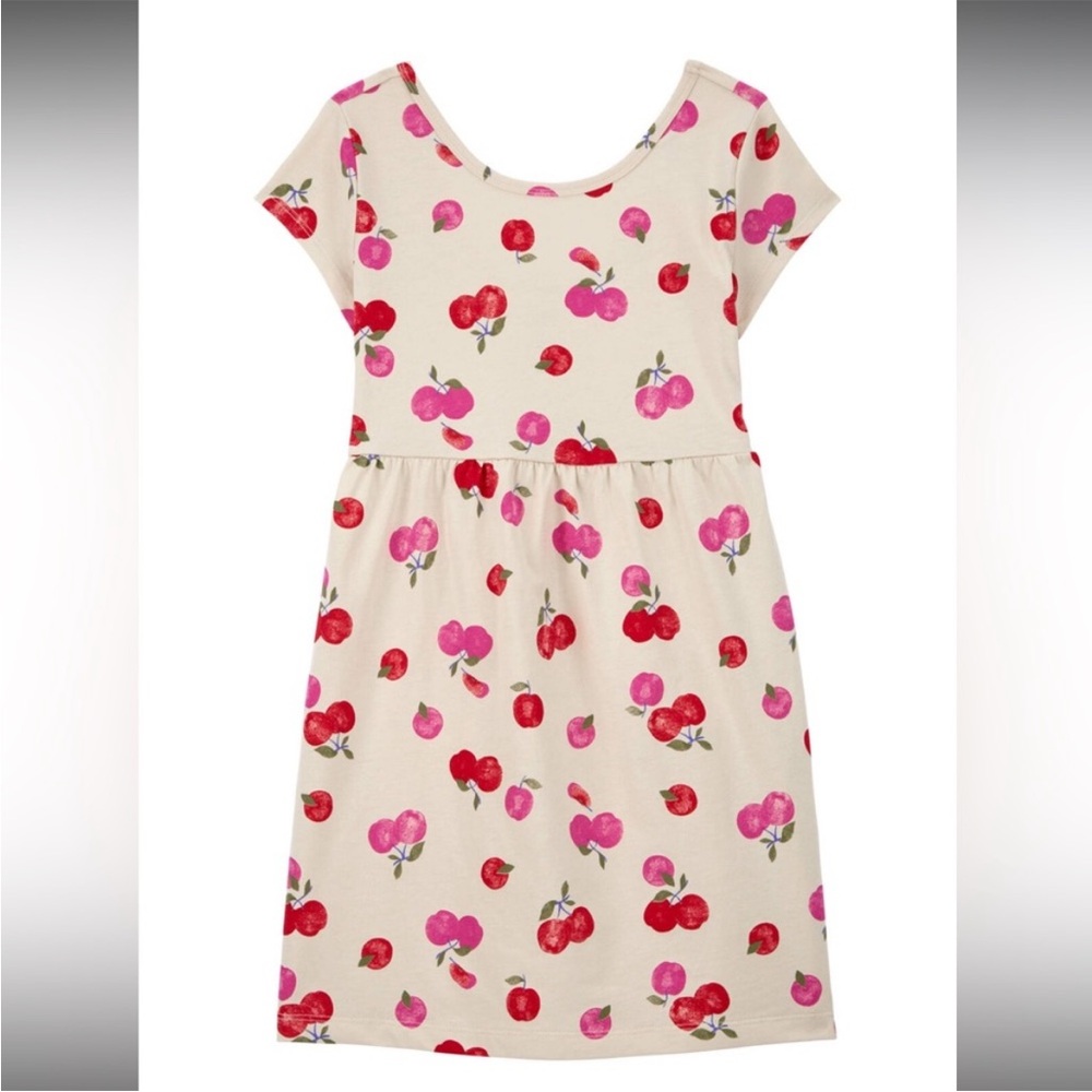CARTERS NWT Girls Size 12 Cotton Cream Dress Cherry Print short sleeve pink